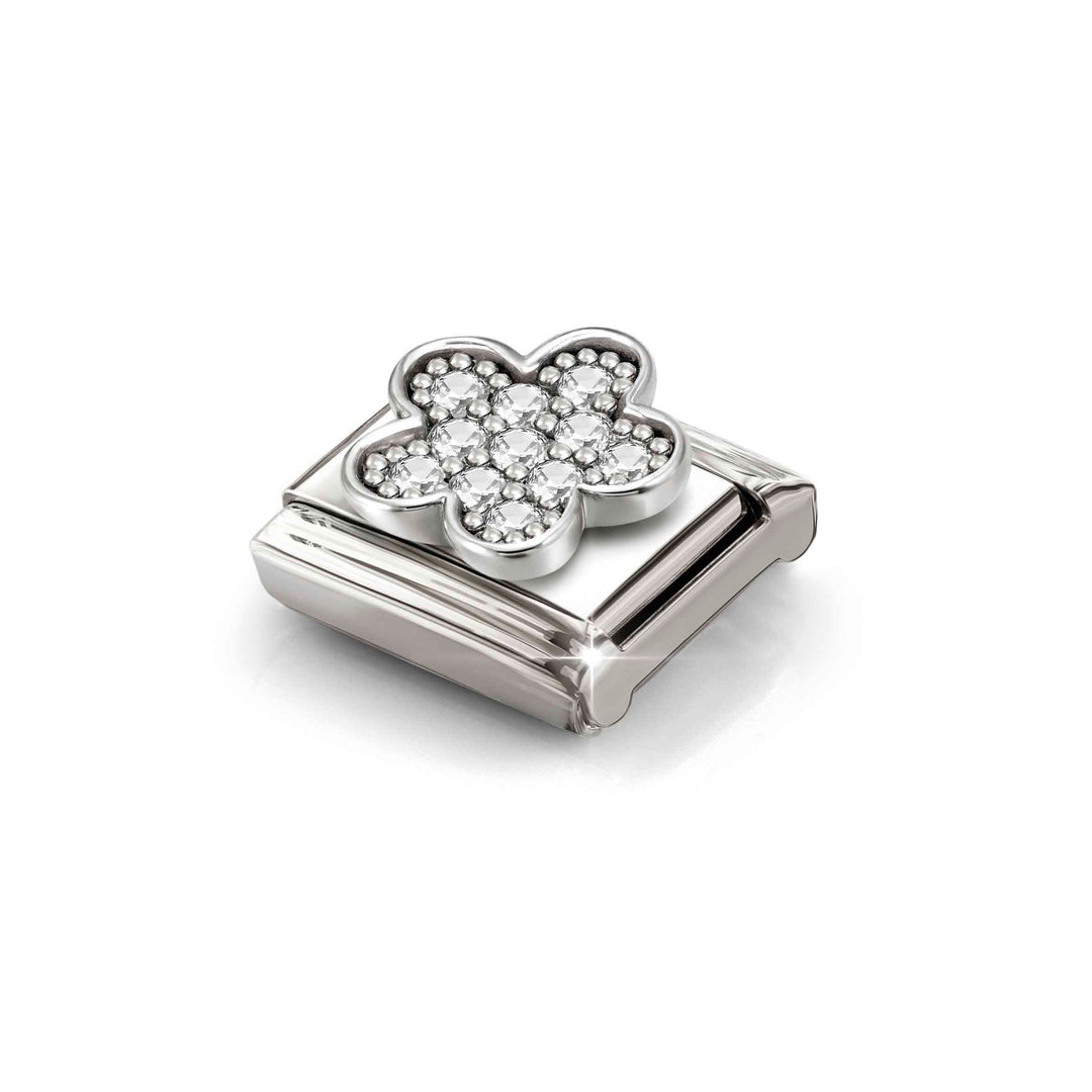 Niche Jewellery Nomination Silver and Cubic Zirconia White Flower Charm detail