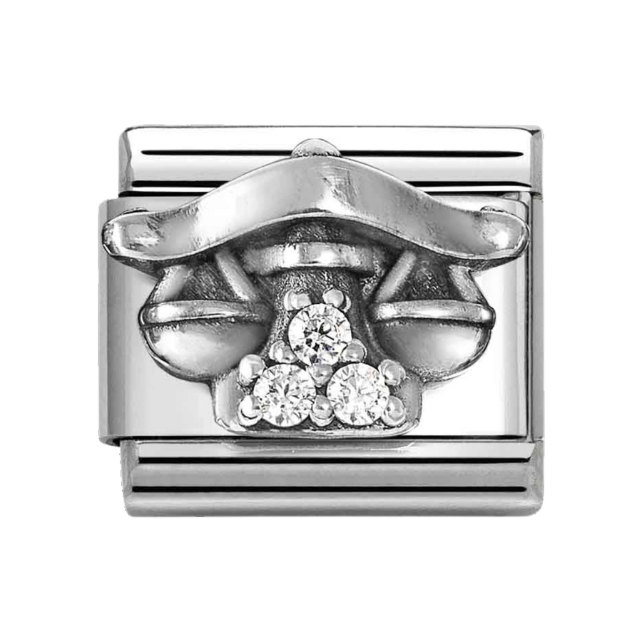 Niche Jewellery Nomination Silver and Zirconia Oxidised Zodiac Libra Charm