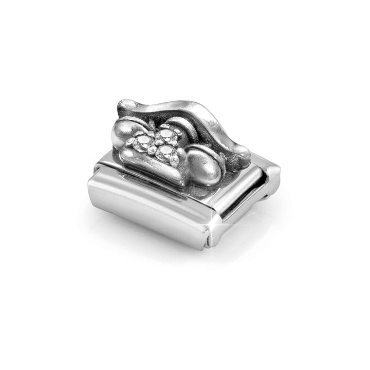 Niche Jewellery Nomination Silver and Zirconia Oxidised Zodiac Libra Charm worn on model
