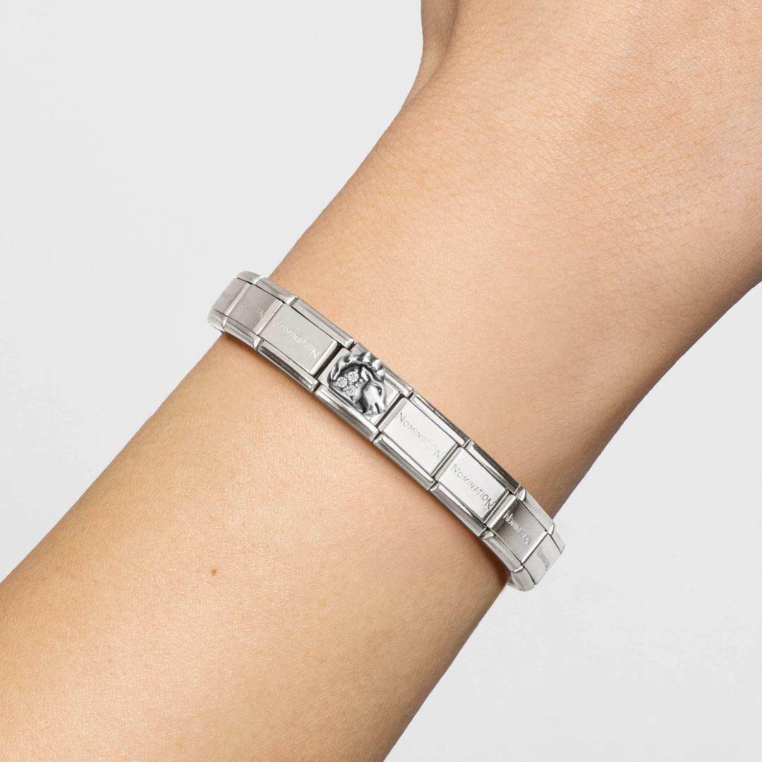 Niche Jewellery Nomination Silver and Zirconia Oxidised Zodiac Capricorn Charm detail