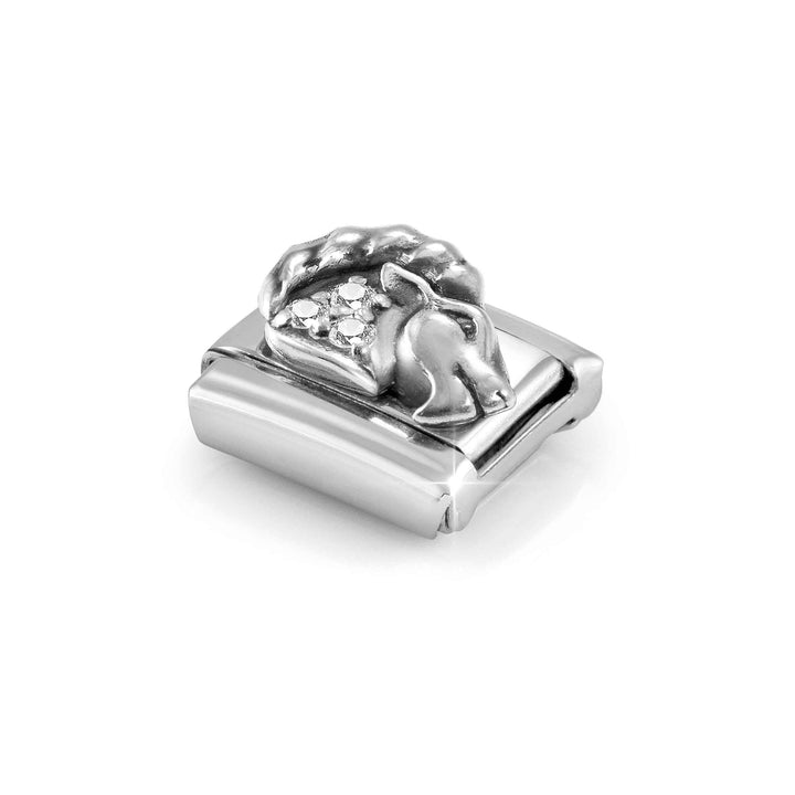 Niche Jewellery Nomination Silver and Zirconia Oxidised Zodiac Capricorn Charm worn on model