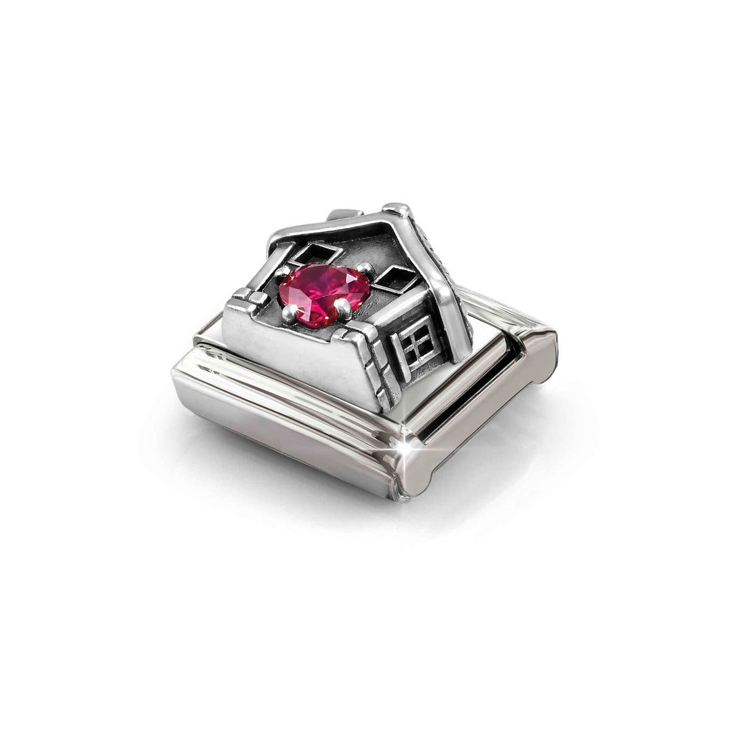 Niche Jewellery Nomination Silver Oxidised and Red Zirconia Heart House Charm detail