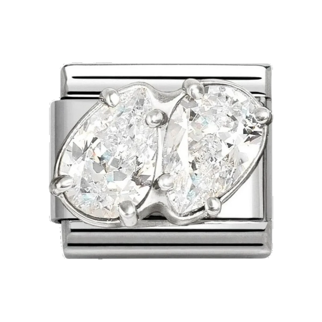 Nomination Silver White Stone Twin Teardrop Charm