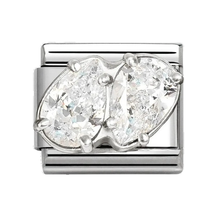 Nomination Silver White Stone Twin Teardrop Charm
