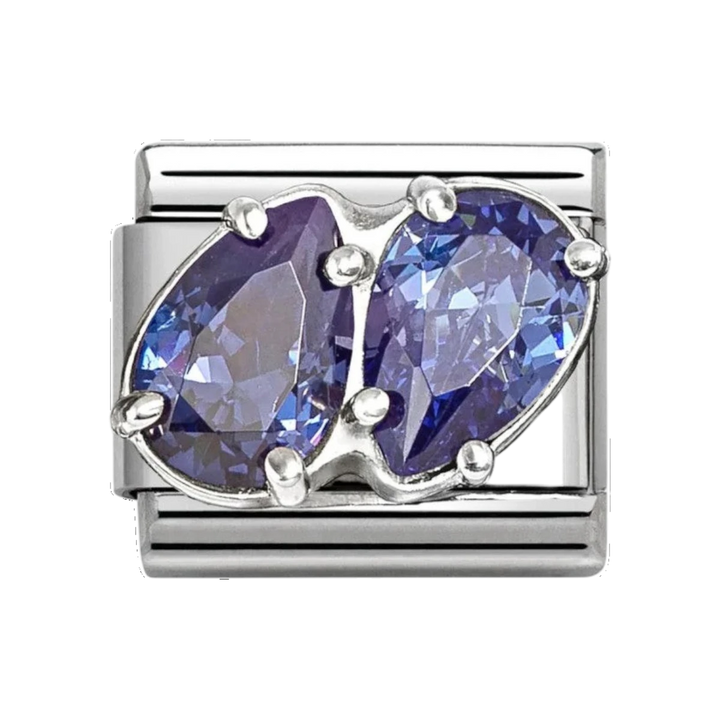 Nomination Classic Silver Blue Stone Twin Teadrop Charm. Item code 330329/13