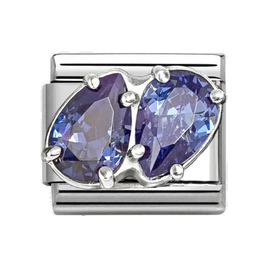Nomination Classic Silver Blue Stone Twin Teadrop Charm. Item code 330329/13