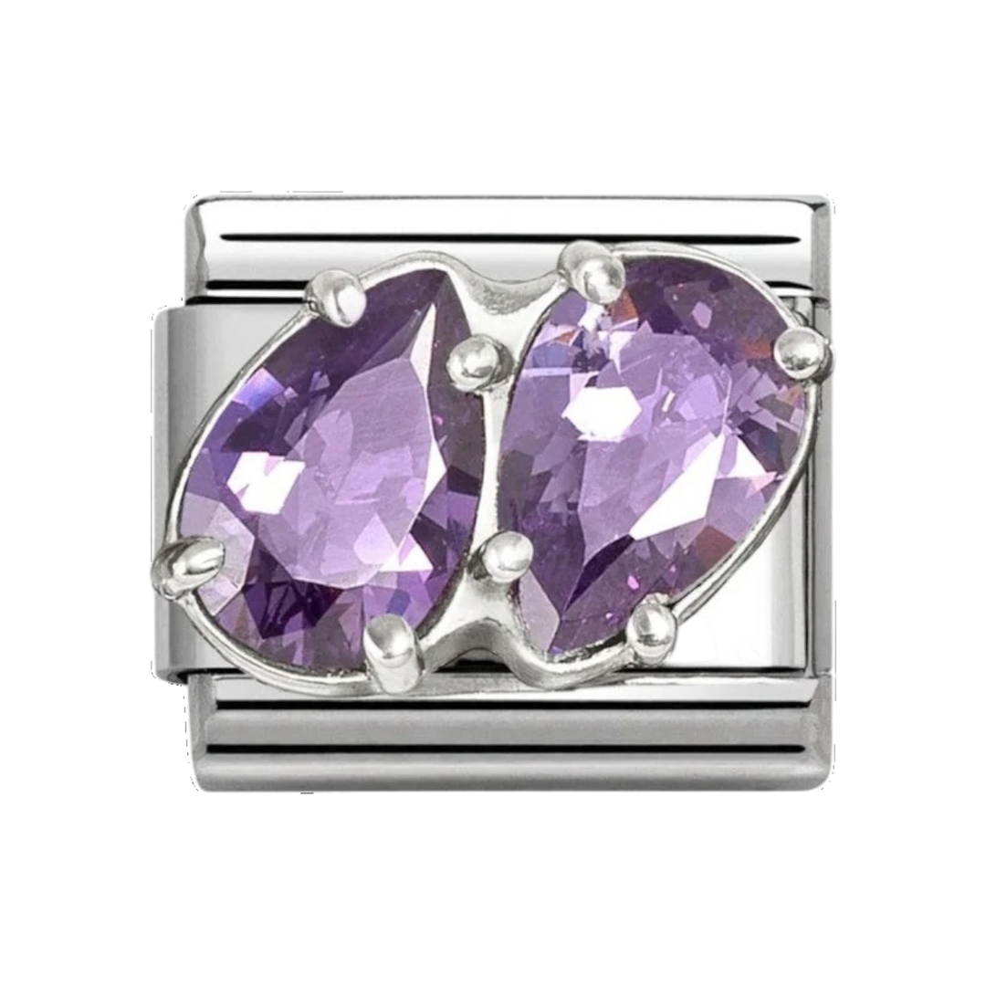 Nomination Silver Purple Stone Twin Teardrop Charm
