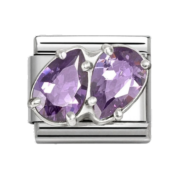 Nomination Silver Purple Stone Twin Teardrop Charm