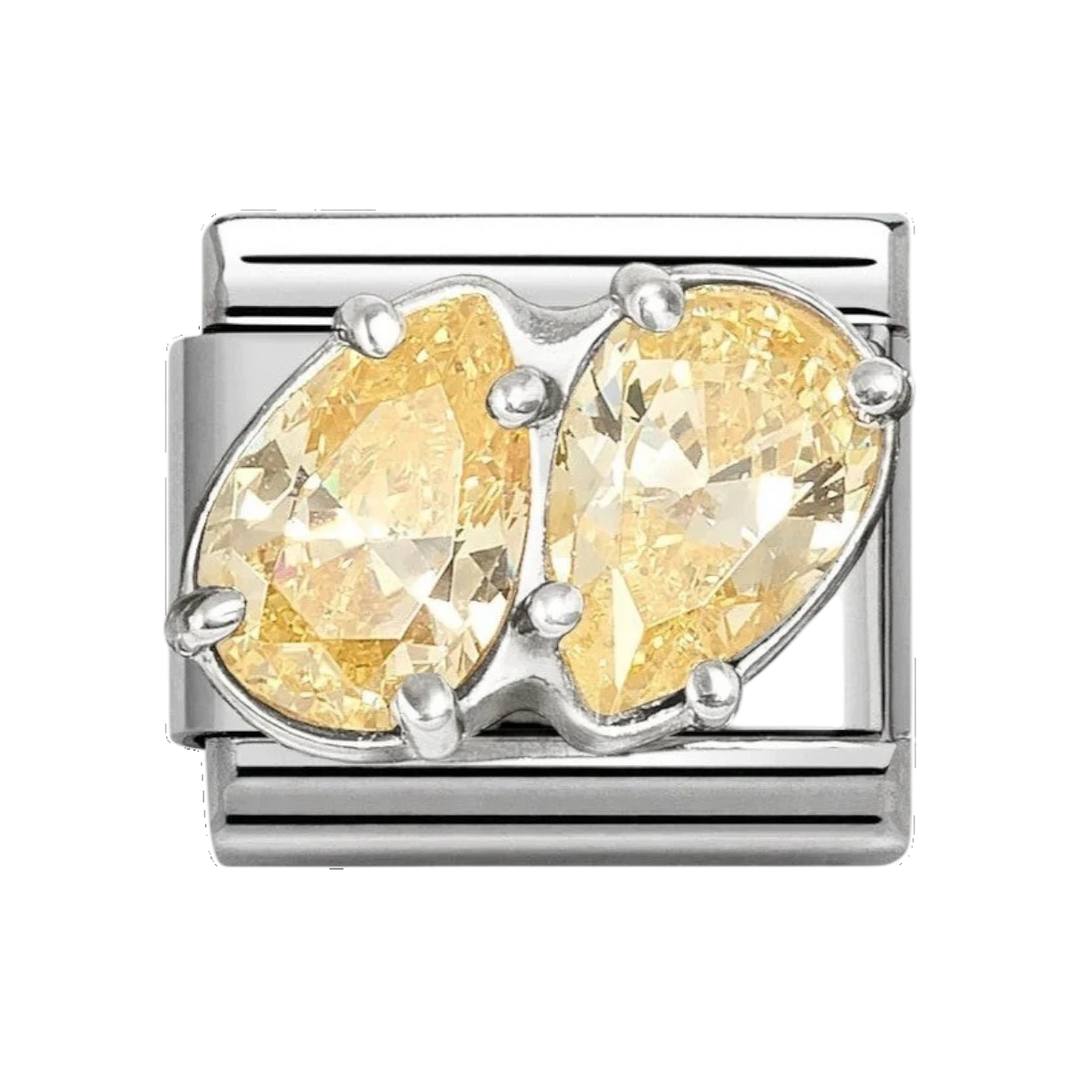 Nomination Classic Silver Yellow Stone Twin Teardrop Charm. Item code 330329/15