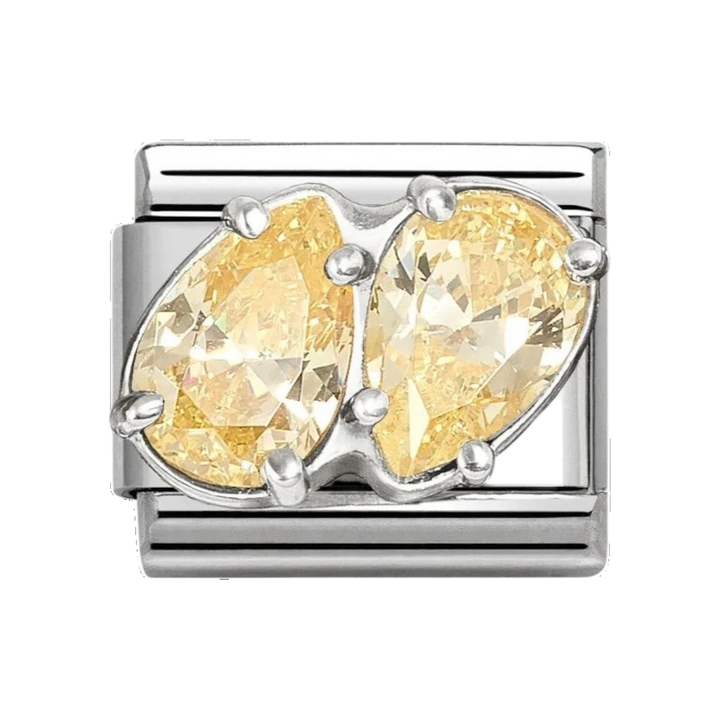 Nomination Classic Silver Yellow Stone Twin Teardrop Charm. Item code 330329/15
