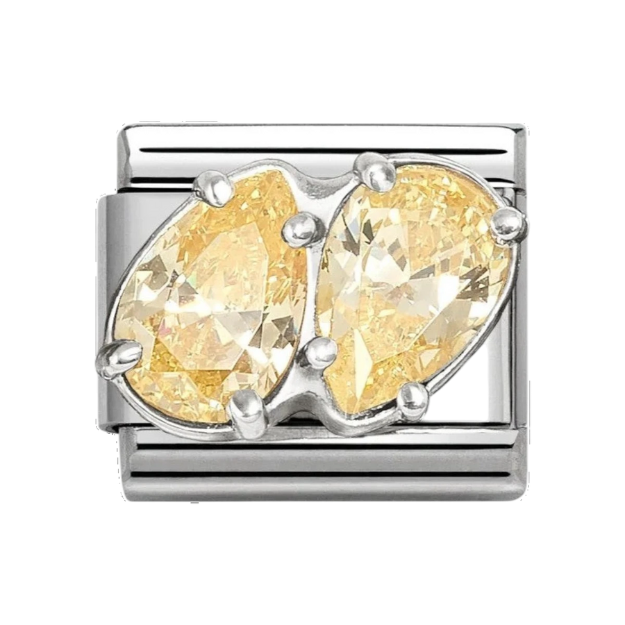 Nomination Classic Silver Yellow Stone Twin Teardrop Charm. Item code 330329/15