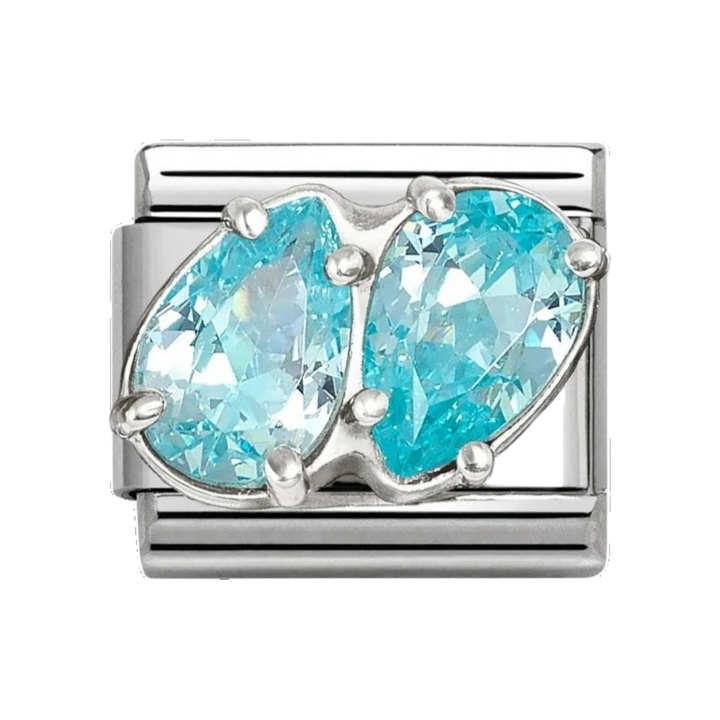 Nomination Silver Light Blue Stone Twin Teardrop Charm