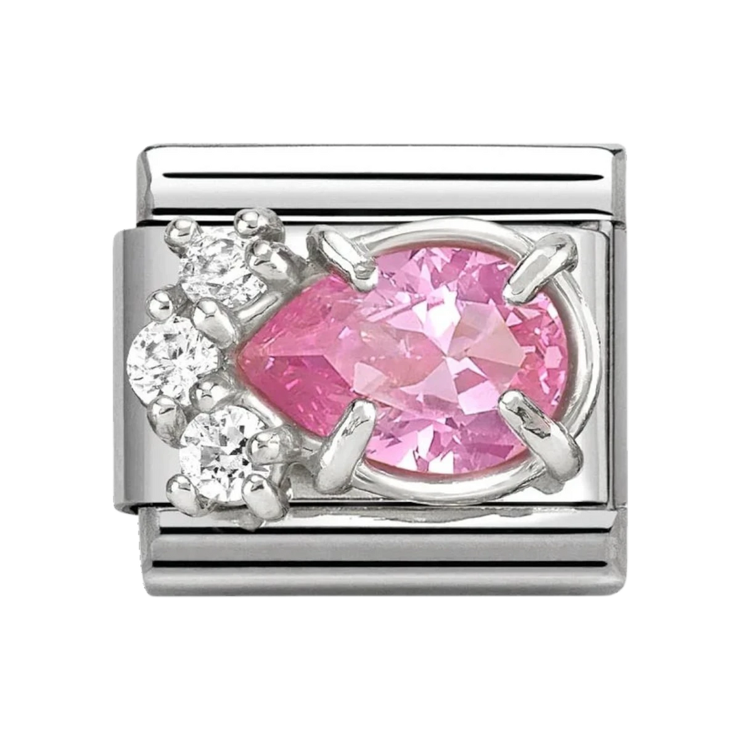 Nomination Classic Silver and Pink Teardrop Stone Left with Zirconia Charm. Item code 330329/08