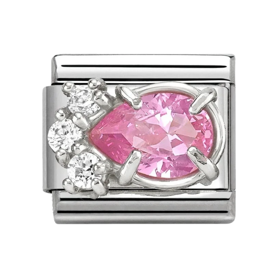 Nomination Classic Silver and Pink Teardrop Stone Left with Zirconia Charm. Item code 330329/08