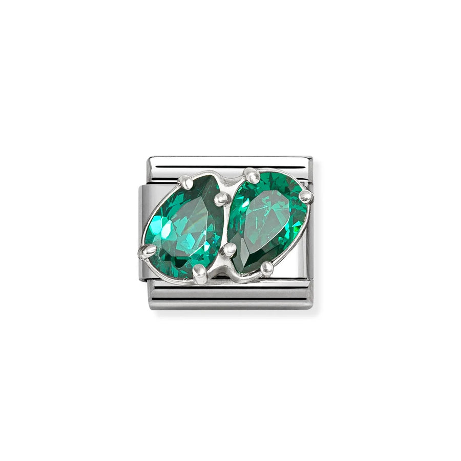 Nomination Classic Silver Green Stone Twin Teadrop Charm. Item code 330329/12