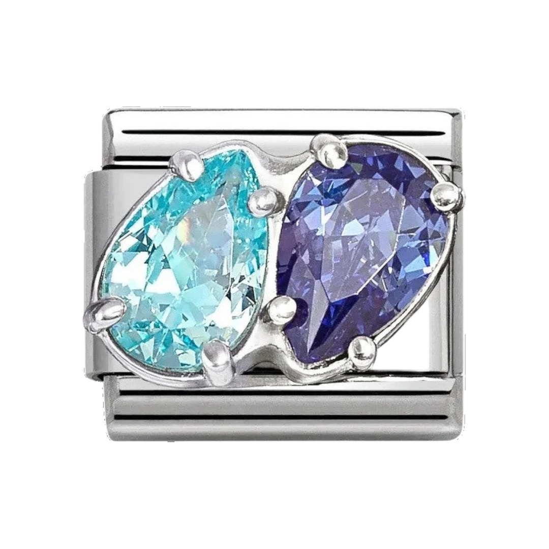 Nomination Classic Silver Light and Dark Blue Stone Twin Teardrop Charm. Item code 330329/18