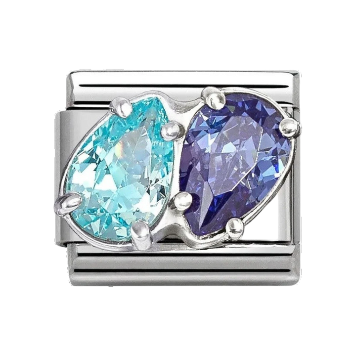 Nomination Classic Silver Light and Dark Blue Stone Twin Teardrop Charm. Item code 330329/18