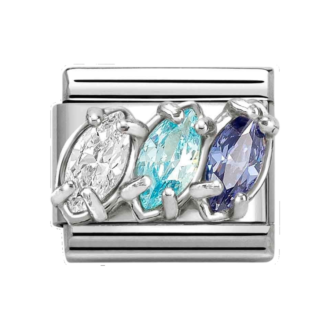 Niche Jewellery Nomination Silver Blue and White Trilogy Teardrop Stone Charm