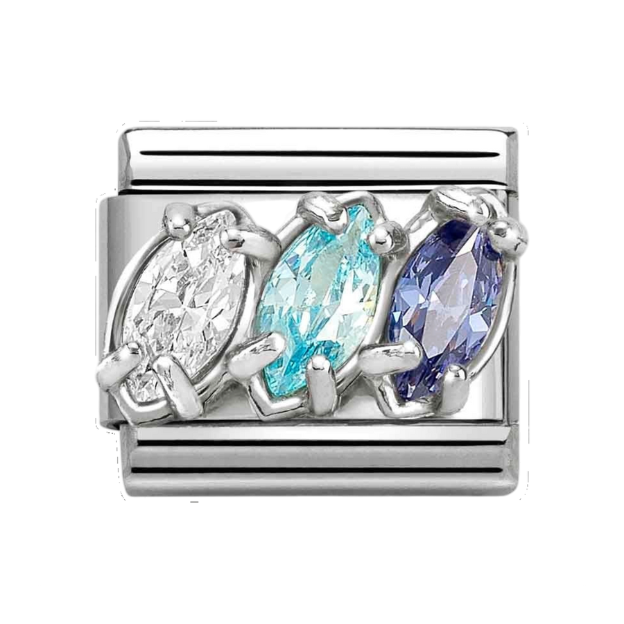 Niche Jewellery Nomination Silver Blue and White Trilogy Teardrop Stone Charm