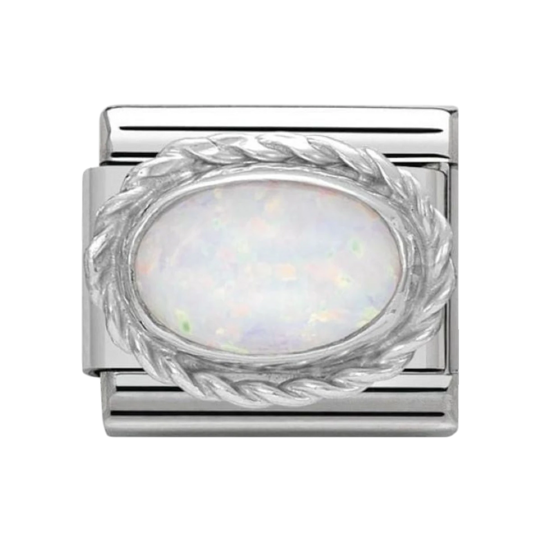 Nomination Classic Oval Stones White Opal Charm - Sterling Silver Twist Setting