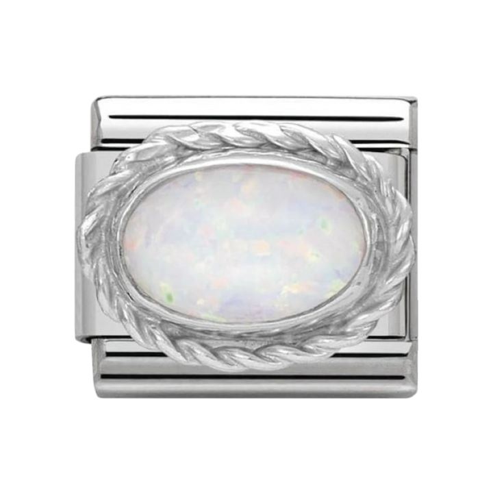 Nomination Classic Oval Stones White Opal Charm - Sterling Silver Twist Setting