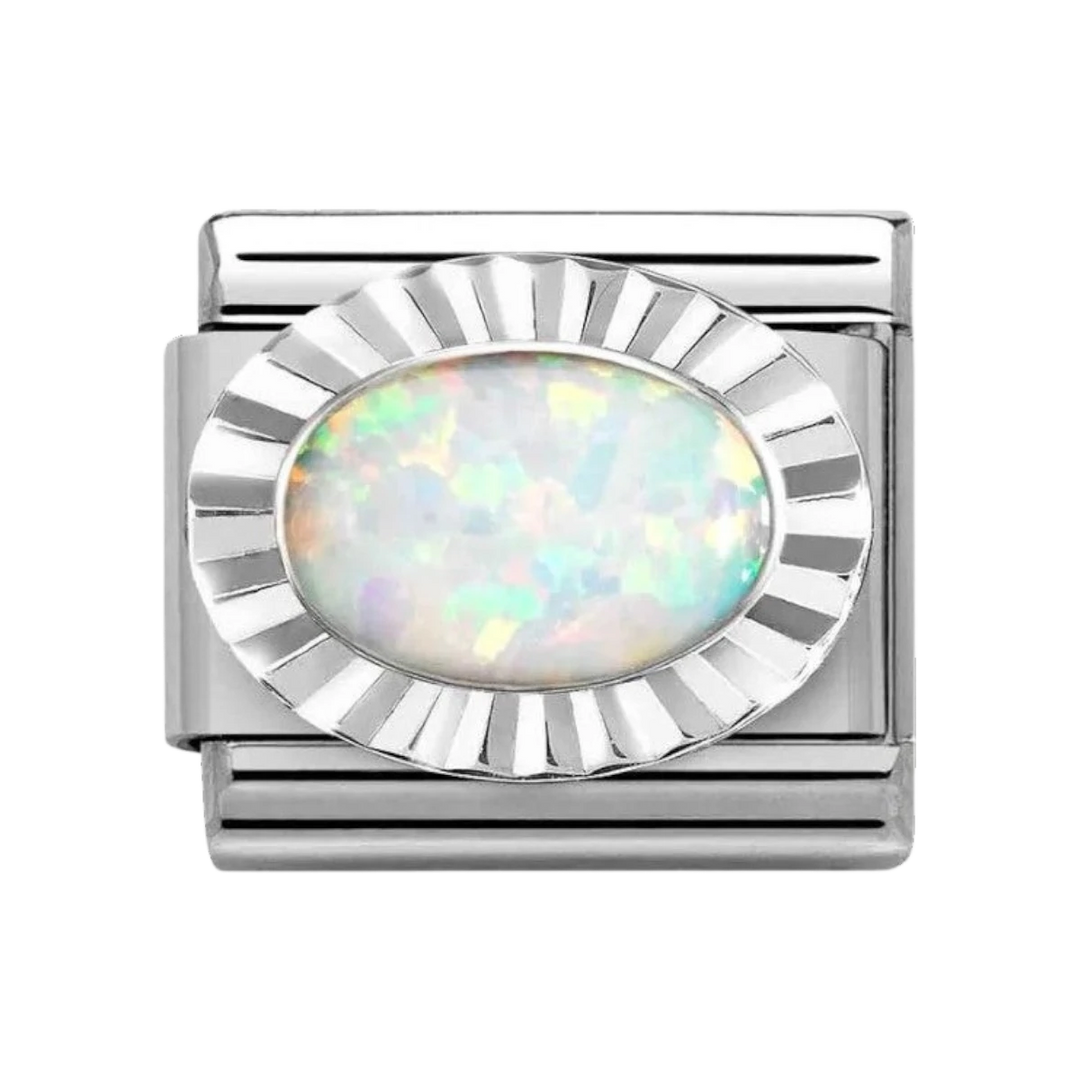 Nomination Classic Silvershine Diamond Oval White Opal Charm 330507_07