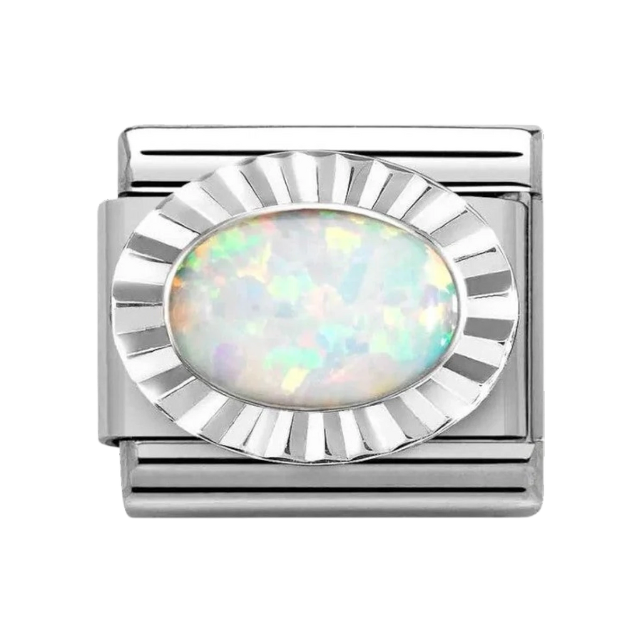 Nomination Classic Silvershine Diamond Oval White Opal Charm 330507_07