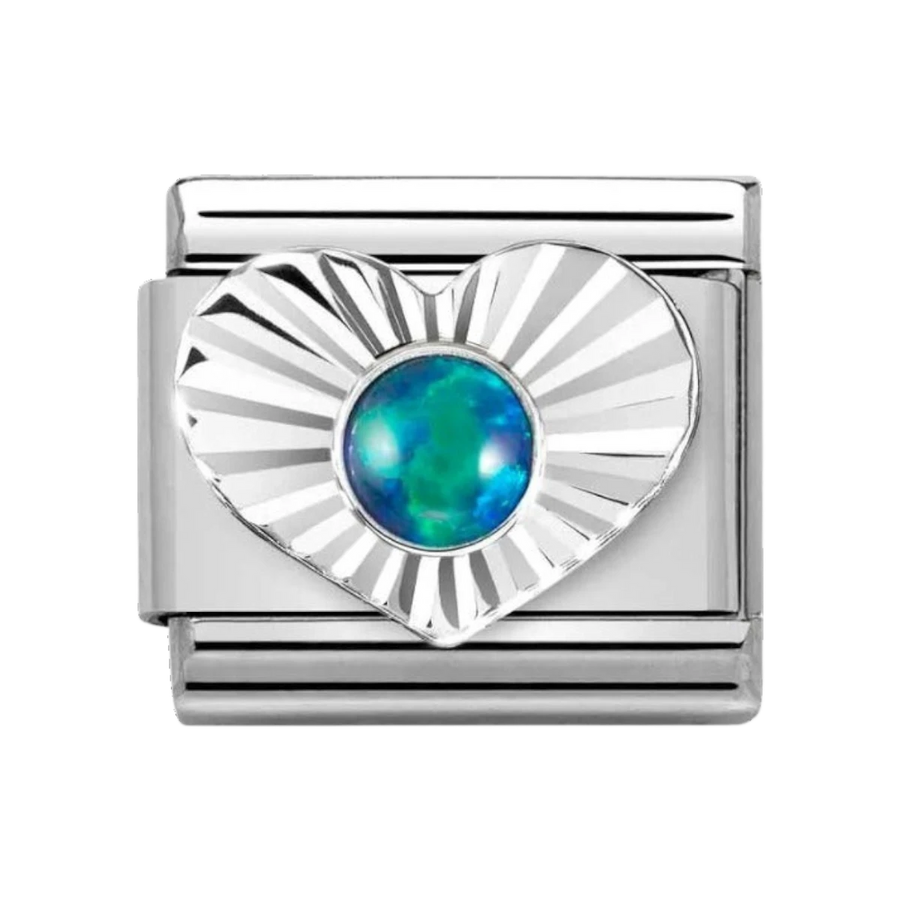 Nomination Classic Silvershine Charm Diamond Heart Green Opal