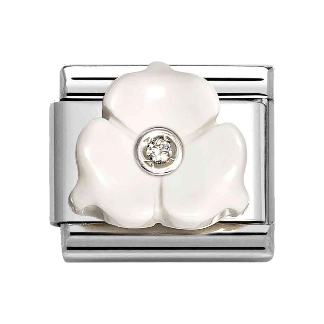 Niche Jewellery Nomination White Stone Three Petal Flower with Cubic Zirconia Charm