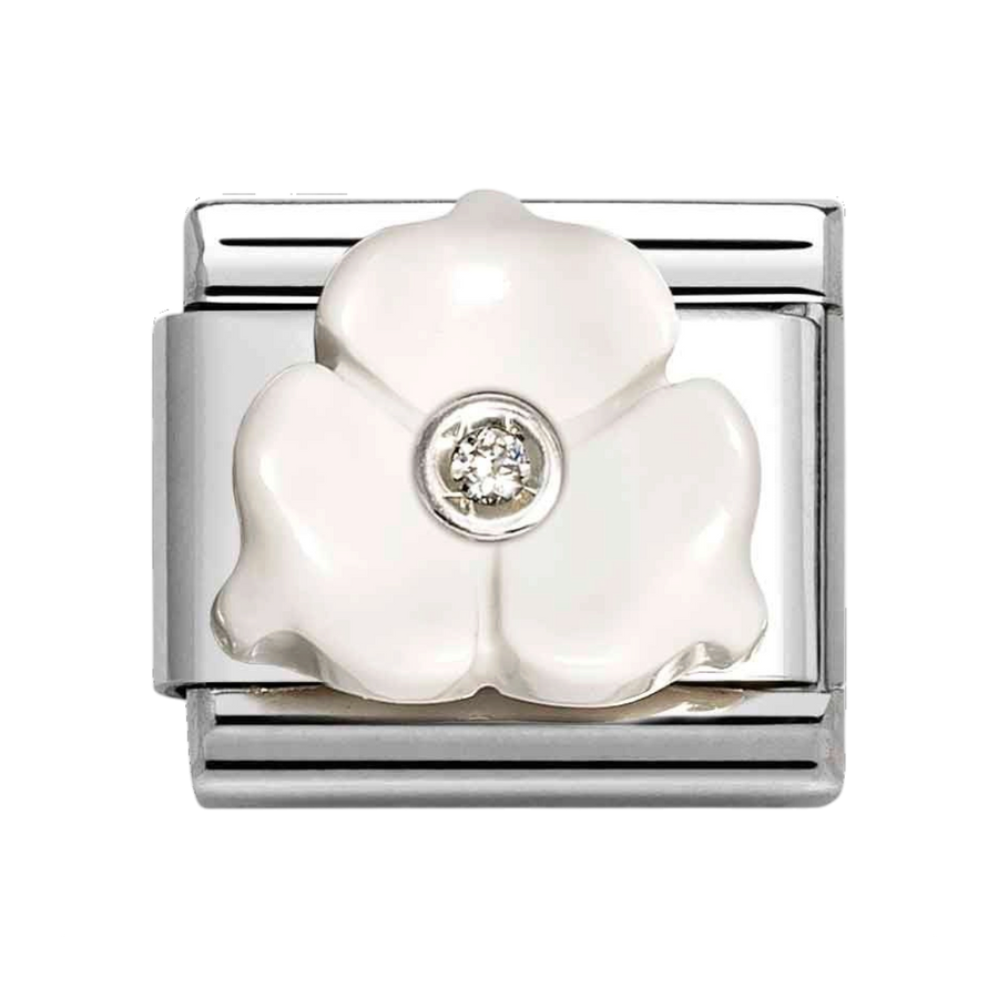 Niche Jewellery Nomination White Stone Three Petal Flower with Cubic Zirconia Charm