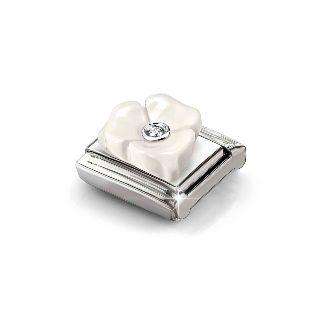 Niche Jewellery Nomination White Stone Three Petal Flower with Cubic Zirconia Charm detail