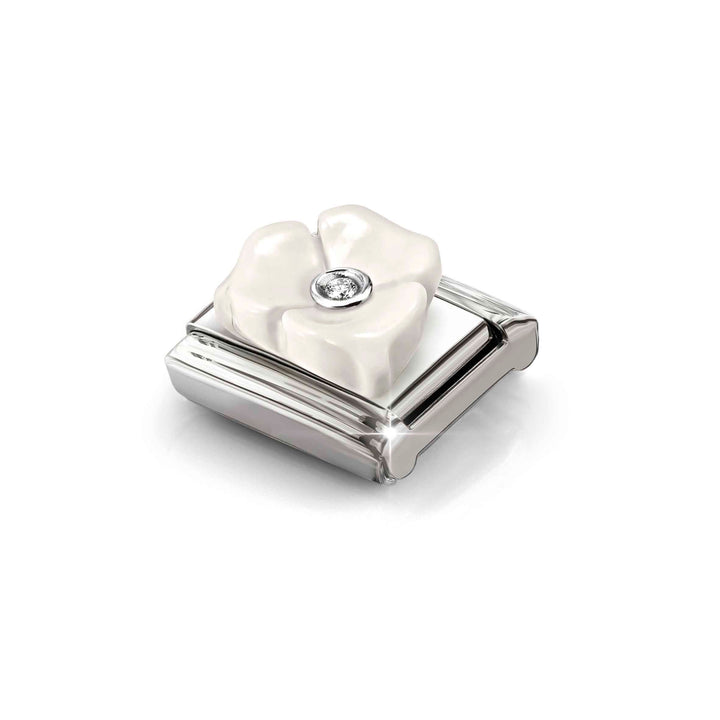 Niche Jewellery Nomination White Stone Three Petal Flower with Cubic Zirconia Charm detail