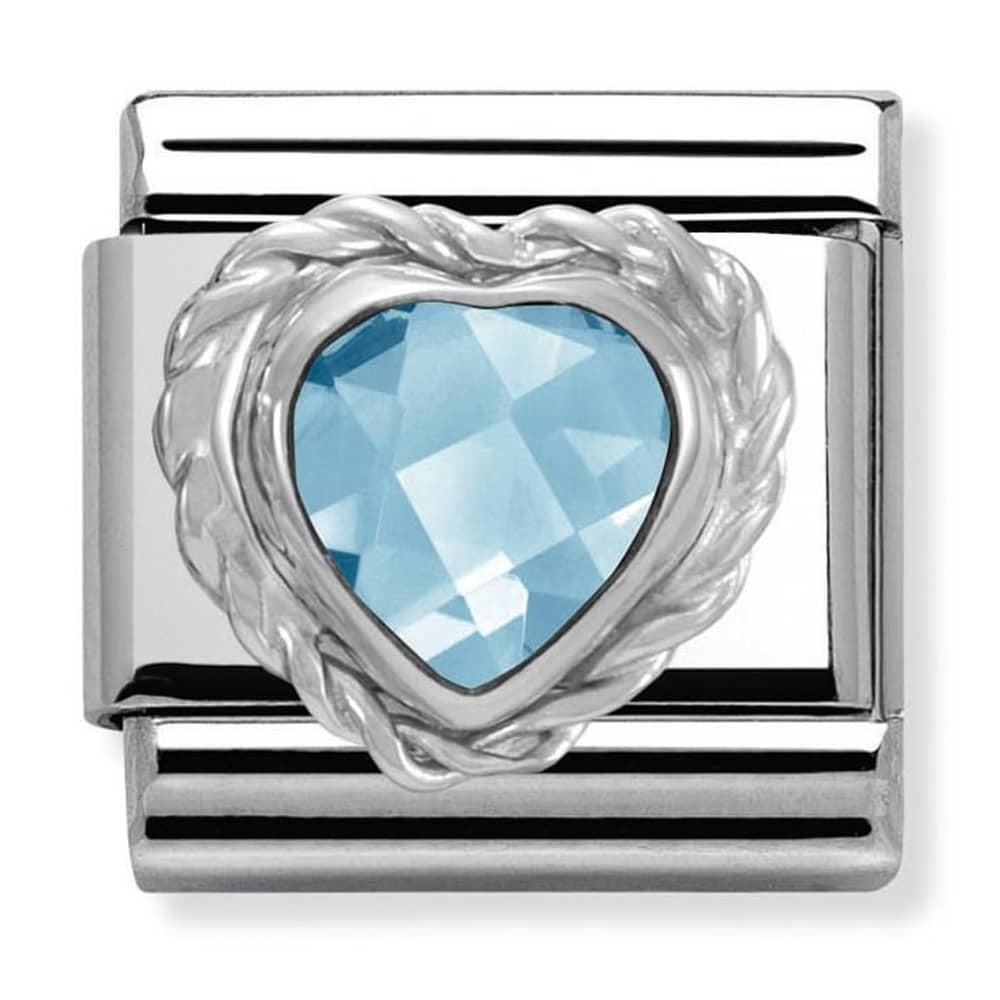 Nomination Classic Heart Faceted Zirconia Charm 925 Silver Twisted Setting Light Blue 330603_006