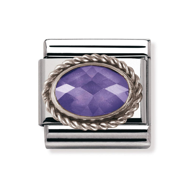 Nomination Classic Faceted Zirconia Charm - Sterling Silver Setting and Detail Purple 330604_001