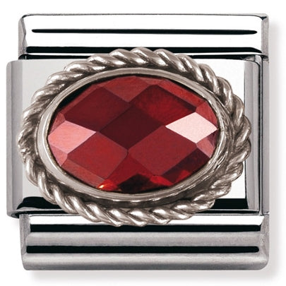 Nomination Classic Faceted Zirconia Charm - Sterling Silver Setting and Detail Red 330604_005