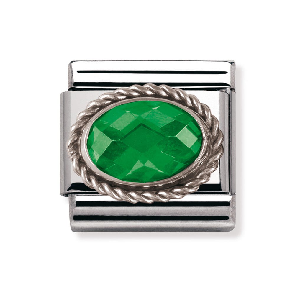 Nomination Classic Faceted Zirconia Charm - Sterling Silver Setting and Detail Emerald Green 330604_027