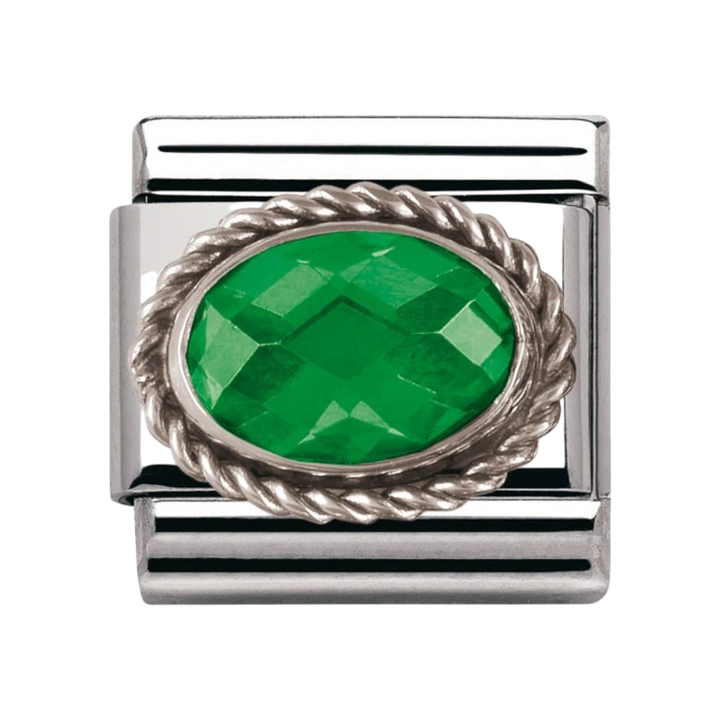 Nomination Classic Faceted Zirconia Charm - Sterling Silver Setting and Detail Emerald Green 330604_027