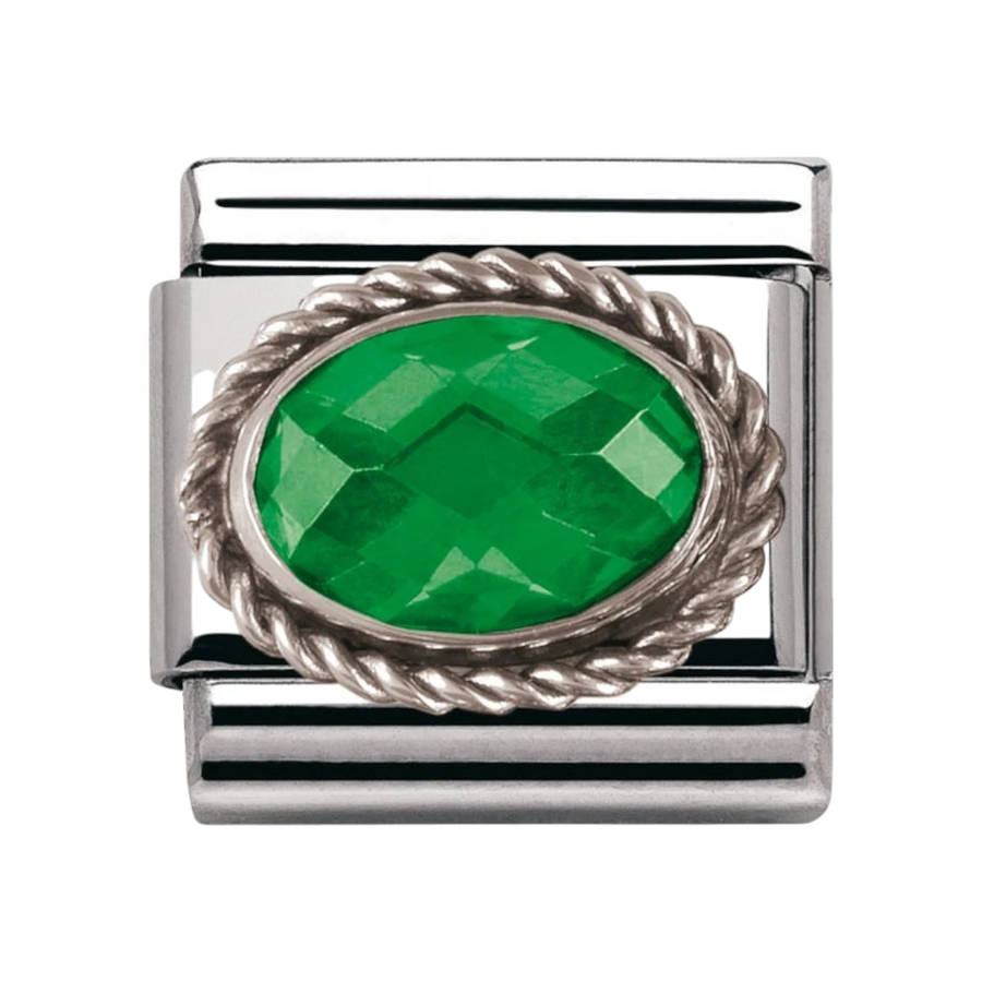 Nomination Classic Faceted Zirconia Charm - Sterling Silver Setting and Detail Emerald Green 330604_027