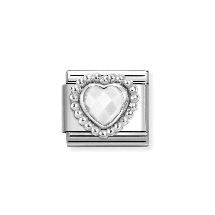 Nomination Silver Zirconia Faceted Opal Heart Charm Dots Border