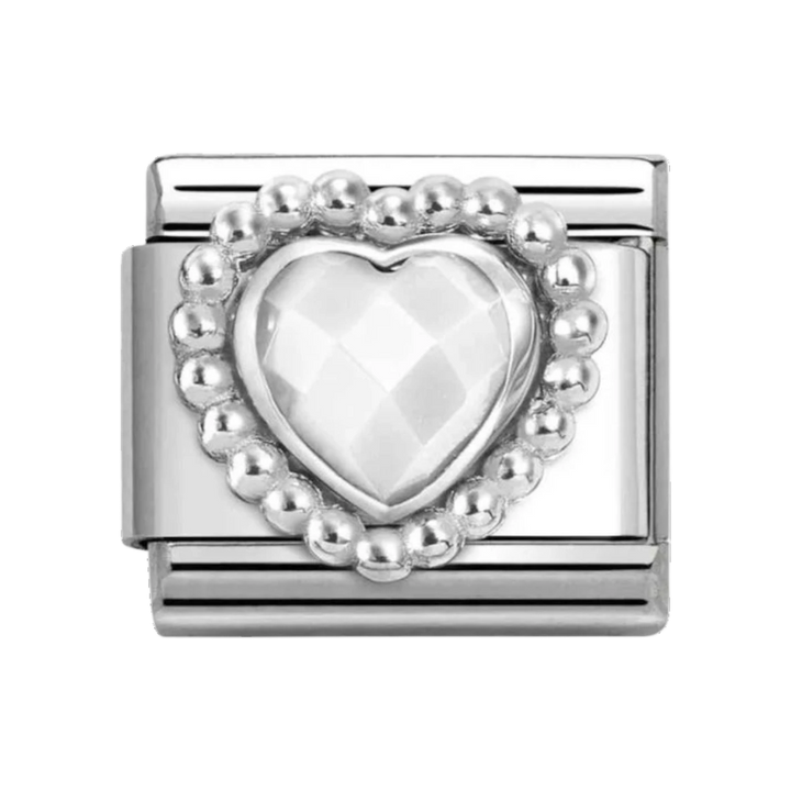Nomination Silver Zirconia Faceted Opal Heart Charm Dots Border