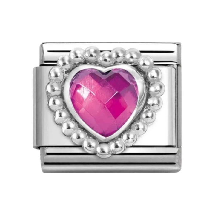 Nomination Heart Charm with Faceted Stones Rich Fuchsia Silver 330605/030