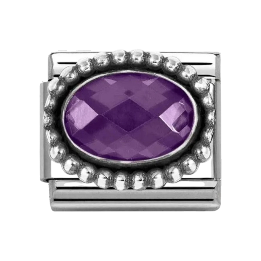 Nomination Classic Silver Faceted Zirconia Beaded Oval Charm - Purple 330607/001