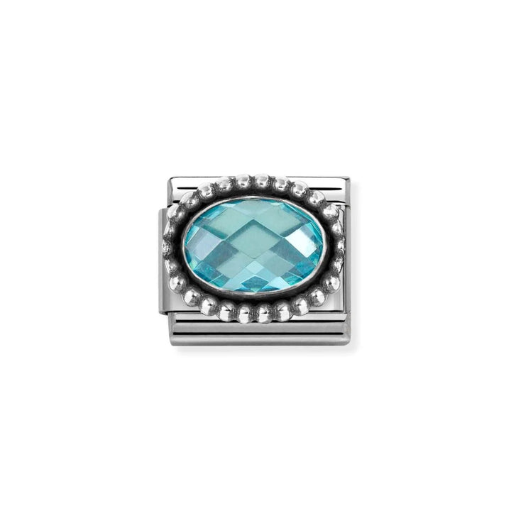 Nomination Silver Faceted Zirconia Beaded Oval Charm - Light Blue