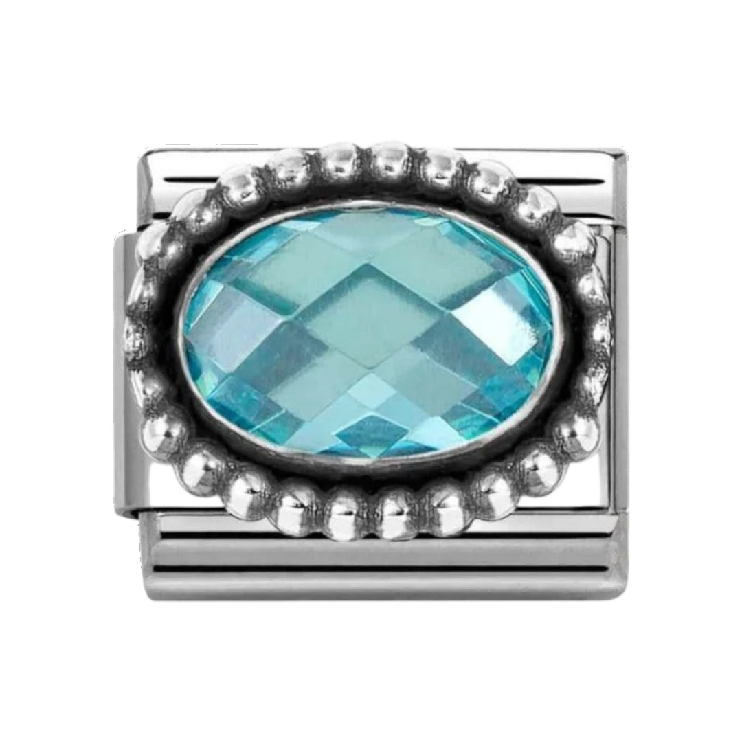 Nomination Silver Faceted Zirconia Beaded Oval Charm - Light Blue