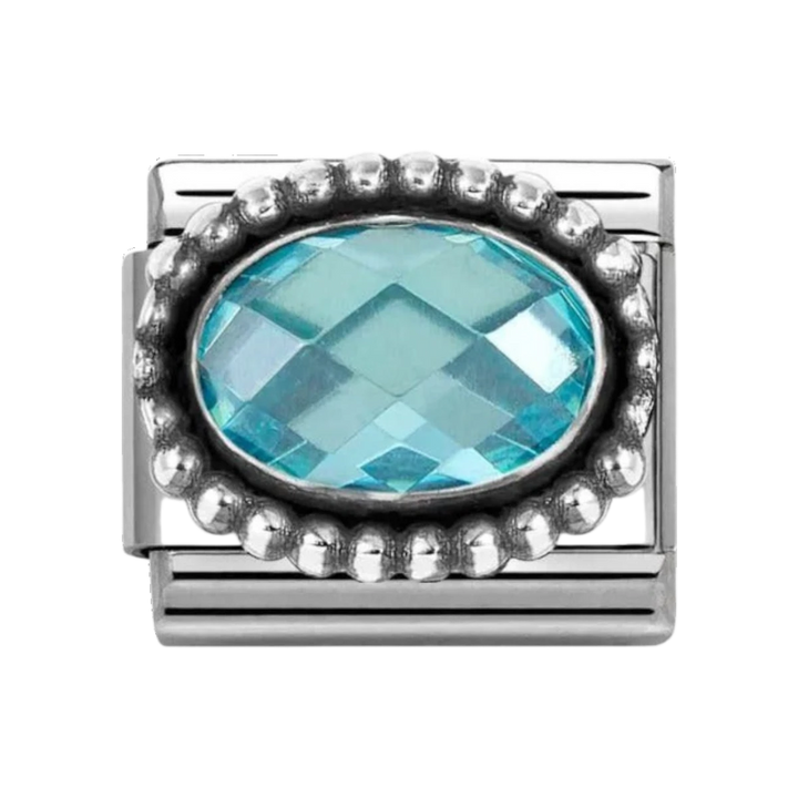 Nomination Silver Faceted Zirconia Beaded Oval Charm - Light Blue
