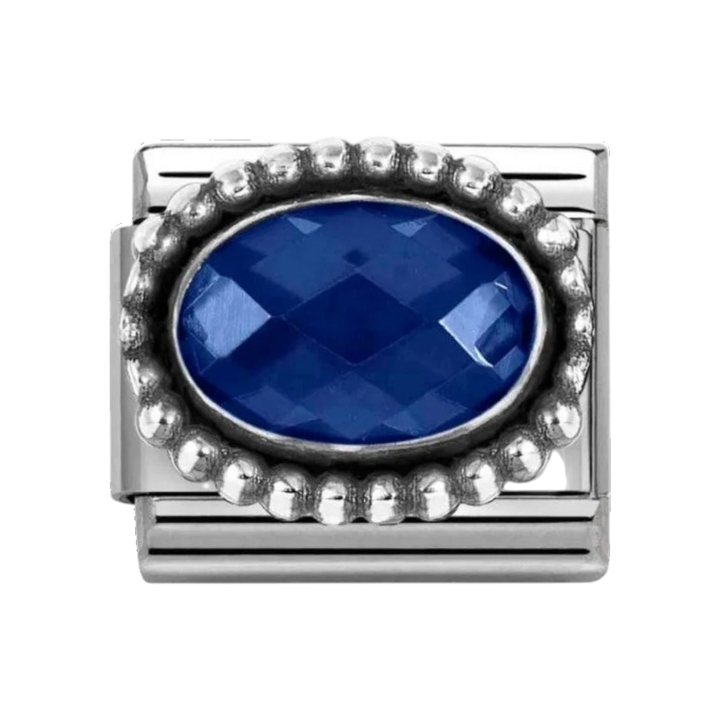 Nomination Classic Silver Faceted Zirconia Beaded Oval Charm  - Blue 330607/007