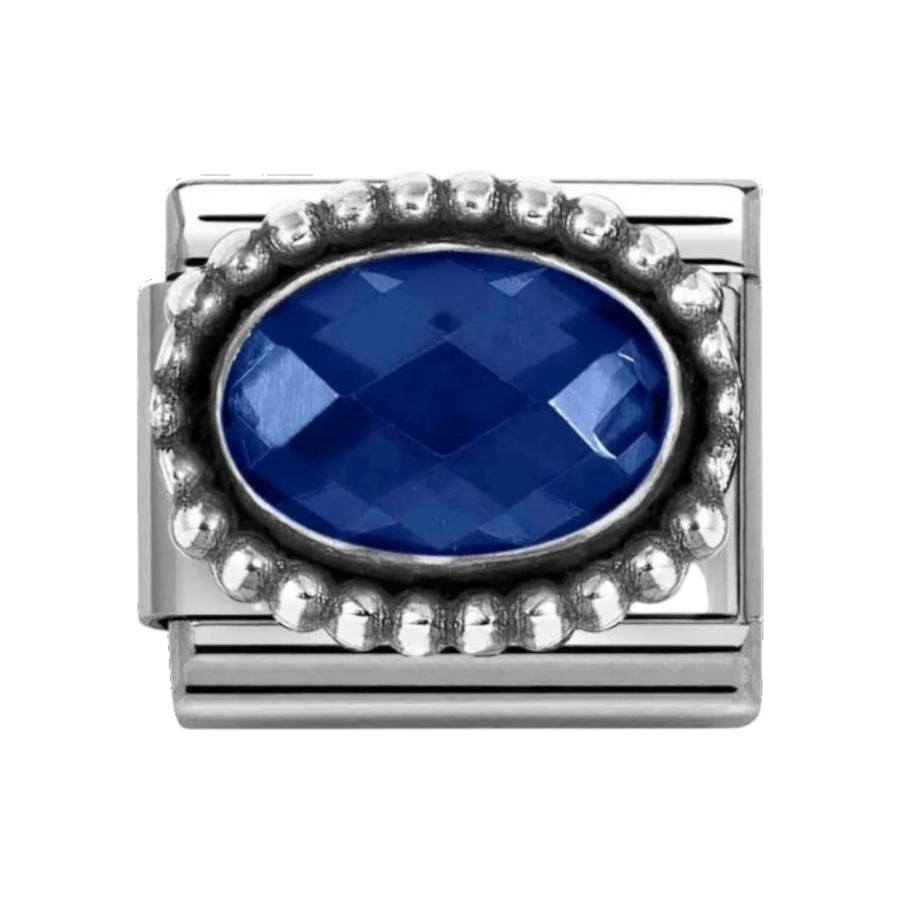 Nomination Classic Silver Faceted Zirconia Beaded Oval Charm  - Blue 330607/007