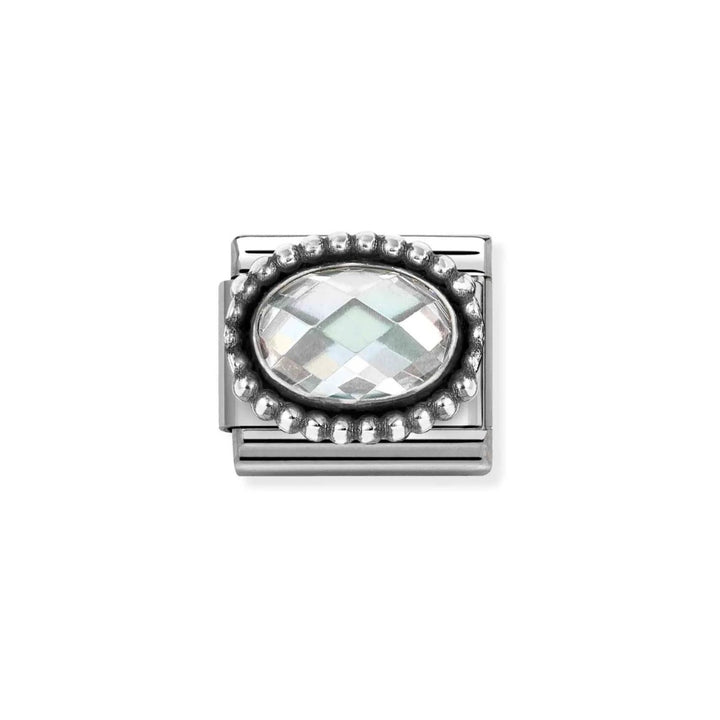 Nomination Classic Silver Faceted Zirconia Beaded Oval Charm - White 330607/010
