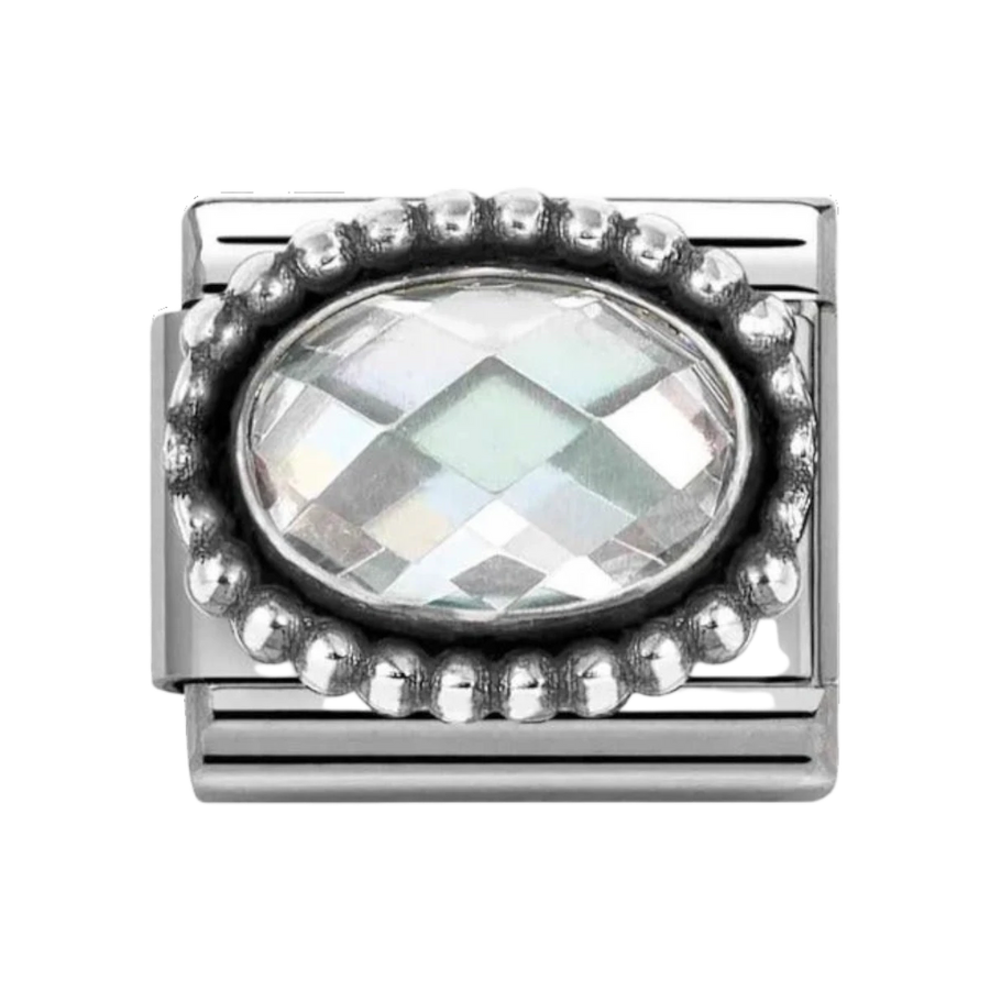 Nomination Classic Silver Faceted Zirconia Beaded Oval Charm - White 330607/010