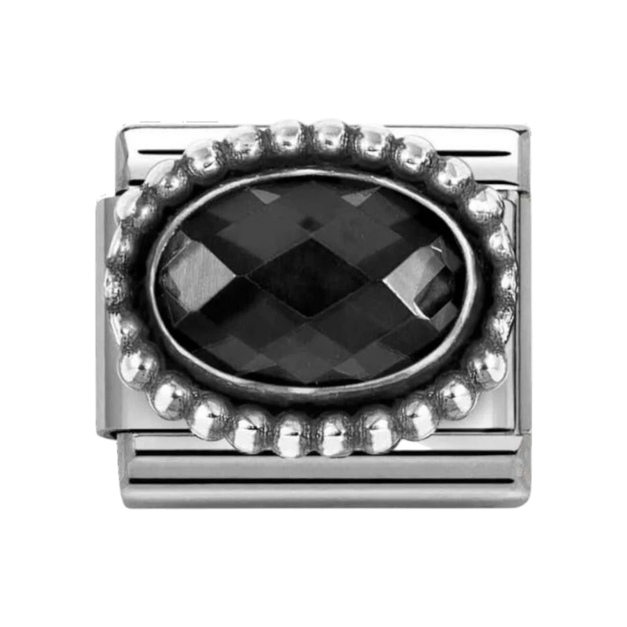 Nomination Classic Silver Faceted Zirconia Beaded Oval Charm  - Black 330607/011